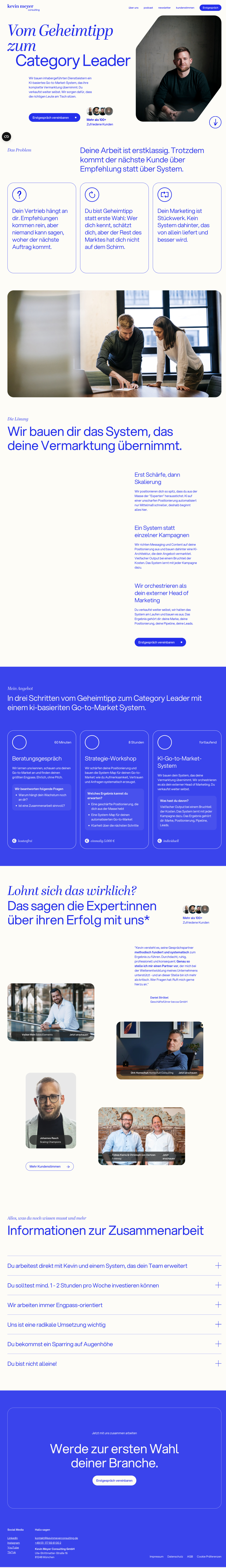 Screenshot der Homepage von Kevin Meyer Consulting als Design-Referenz