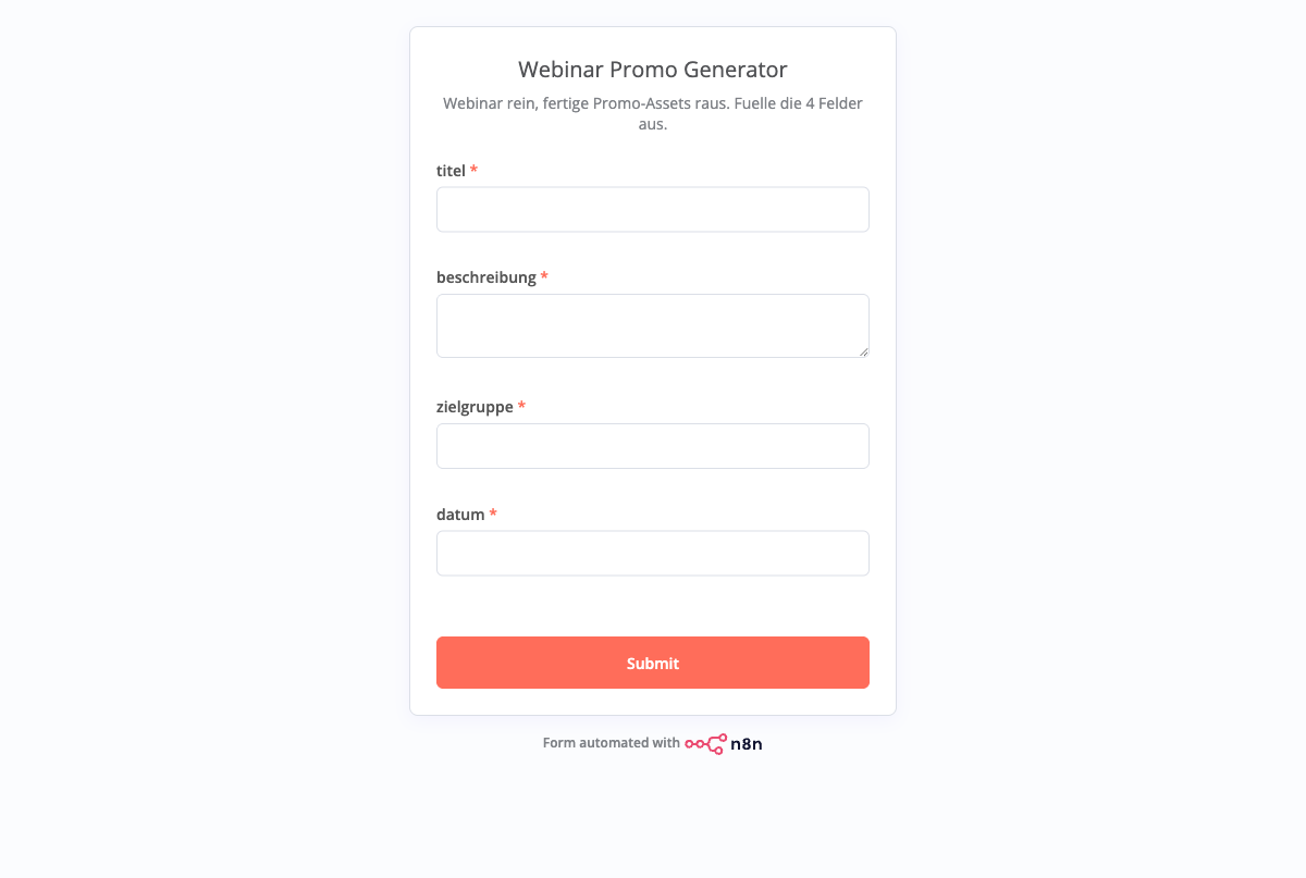 Screenshot der n8n-Form als erreichbare App
