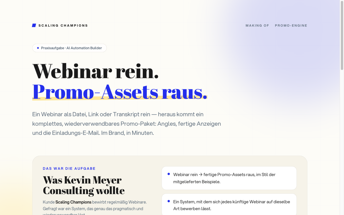 Screenshot der Live-Landingpage unter kmc.myflowmotion.cloud