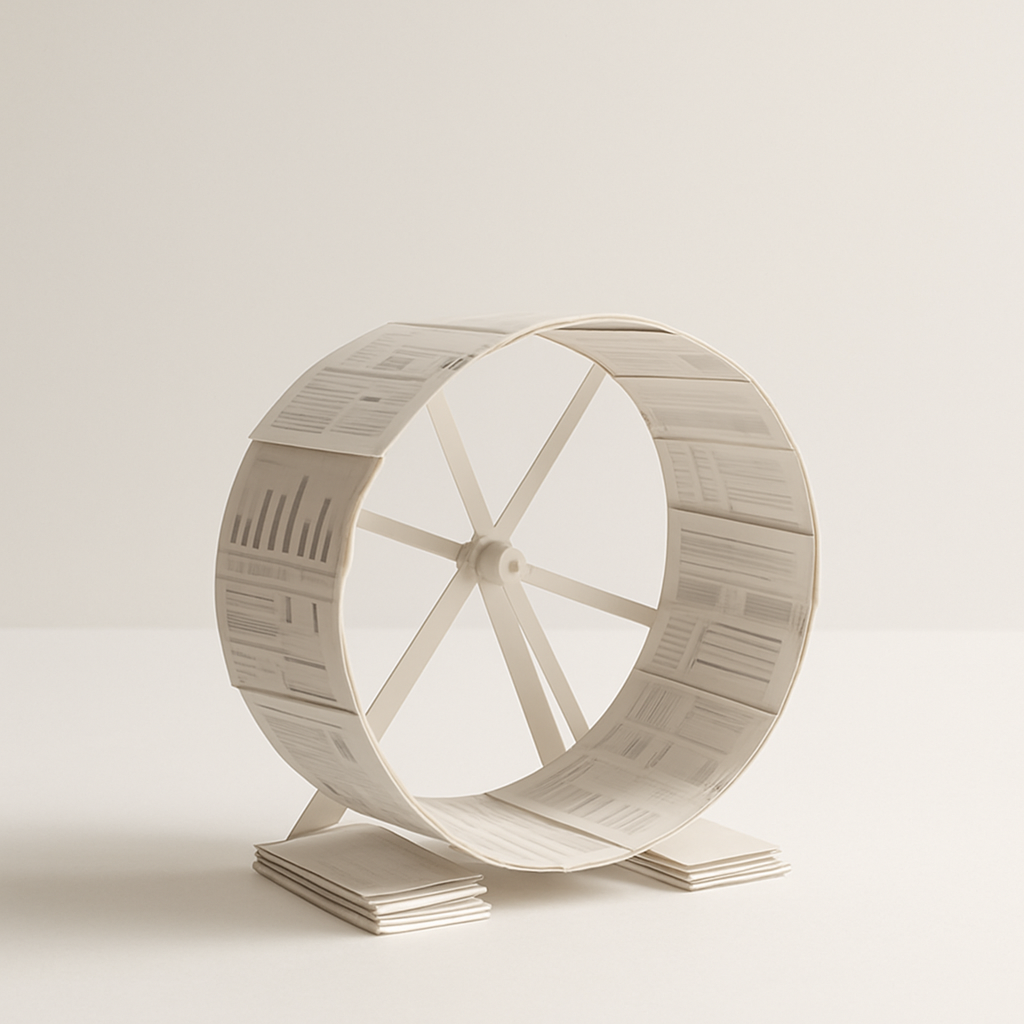 Creative 3: souveräner Berater am minimalistischen Schreibtisch, Ruhe statt Hektik